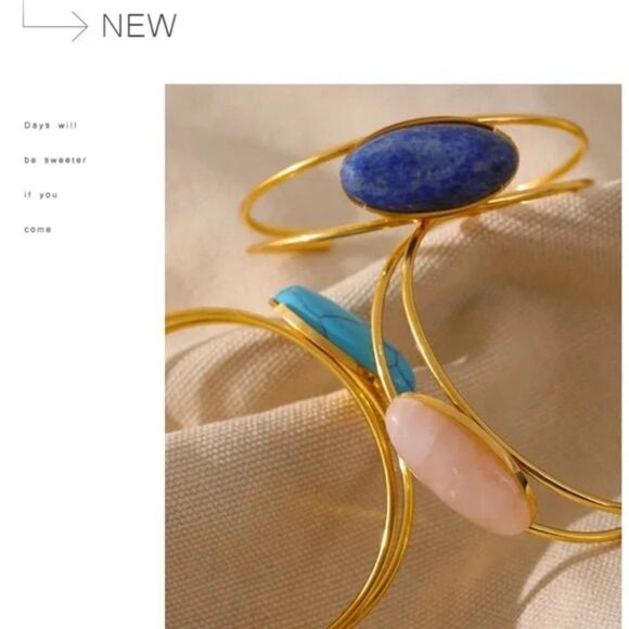 C #43⭐️ New 18k Gold Plated Turquoise or Lapis Cuff Bracelet - Picture 6 of 12